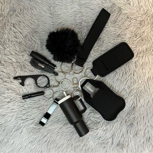 10pcs Black Safety Keychain Set